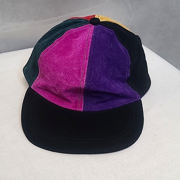 Vintage 90s Multi-Color Patch Suede Leather Baseball Cap - Picture 1 of 6